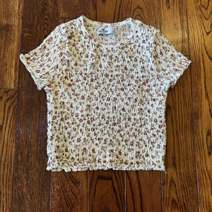 Hollister Womens Juniors S Crop Top Ruffle Scrunch Stretch Floral White Pink